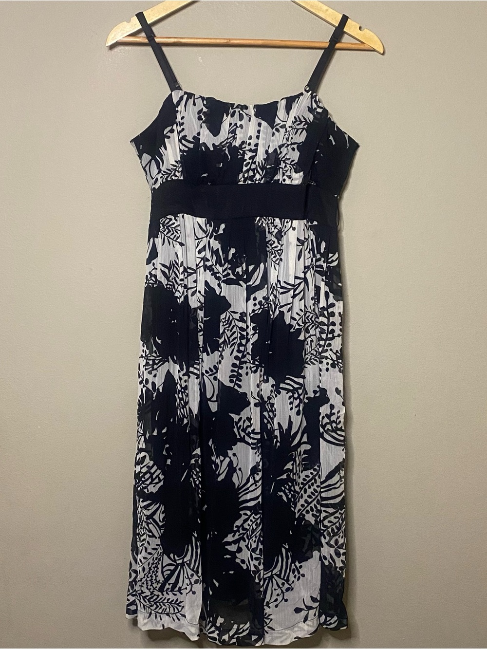 Cato Sleeveless Spaghetti Strap Midi Sundress Size 12 Black White Floral Lined